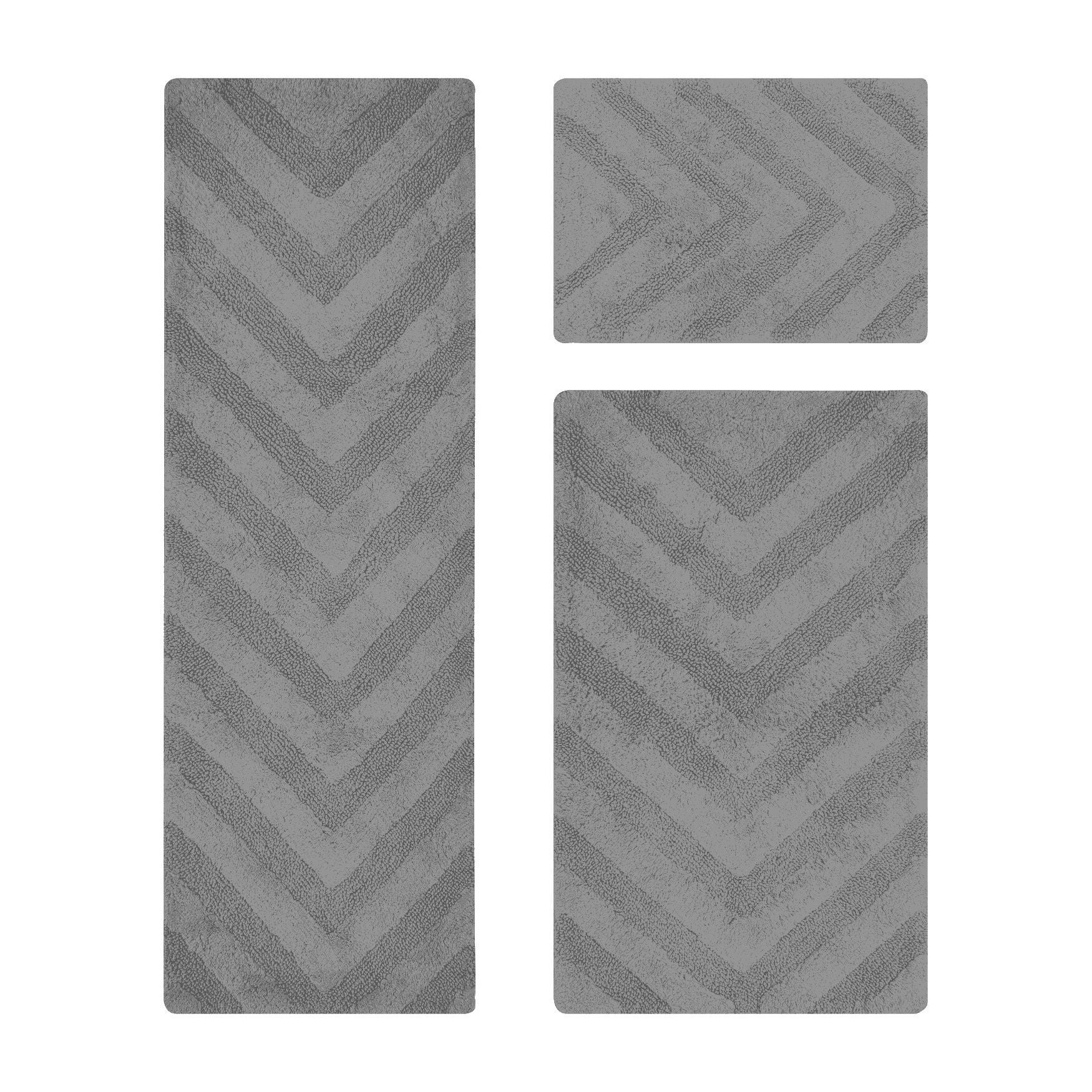 Hugo Collection 100% Cotton 3 Piece (17 inches X 24 inches | 24 inches X 40 inches | 20 inches X 60 inches) Bath Rug Set, GRAY, hi-res image number 0