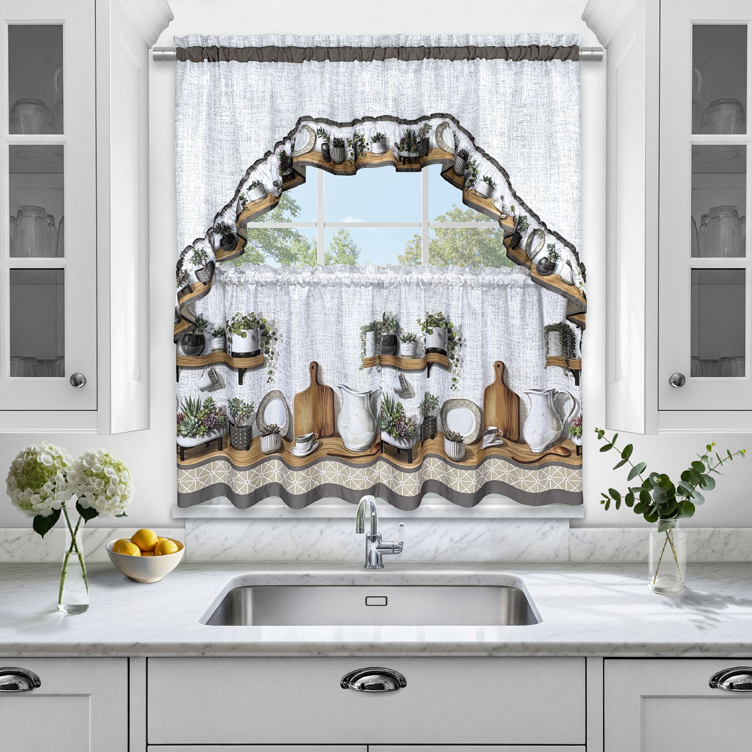 Jade Printed Tier and Swag Window Curtain Set, MULTI, hi-res image number 0