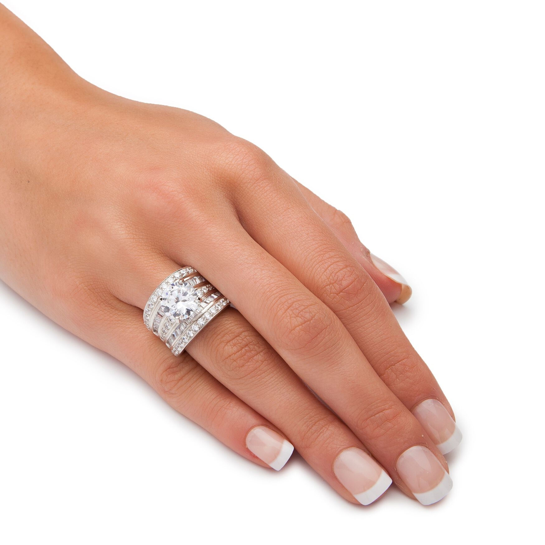 Platinum over Silver Engagement Ring Cubic Zirconia (7 1/7 cttw TDW), , alternate image number 2