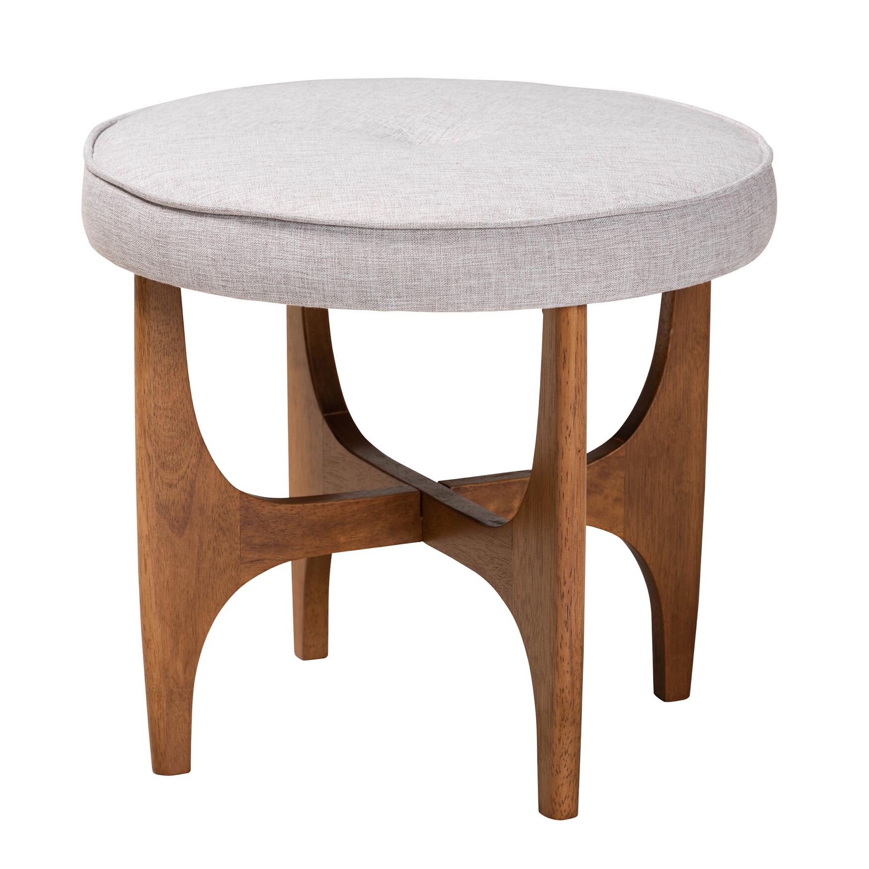 Theo Japandi Dark Grey Fabric And Walnut Brown Finished Wood Ottoman Footstool, BEIGE WALNUT BROWN, hi-res image number 0