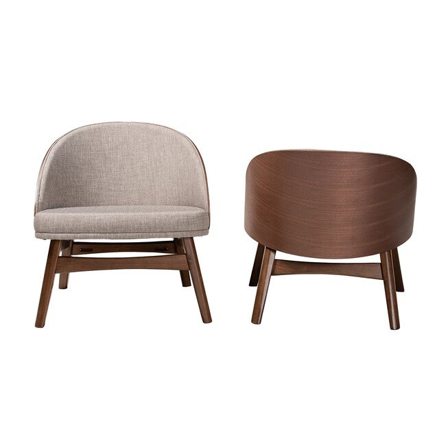 Lovella Mid-Century Modern Grey Fabric And Walnut Brown Finished Wood 2-Piece Accent Chair Set, , on-hover image number null
