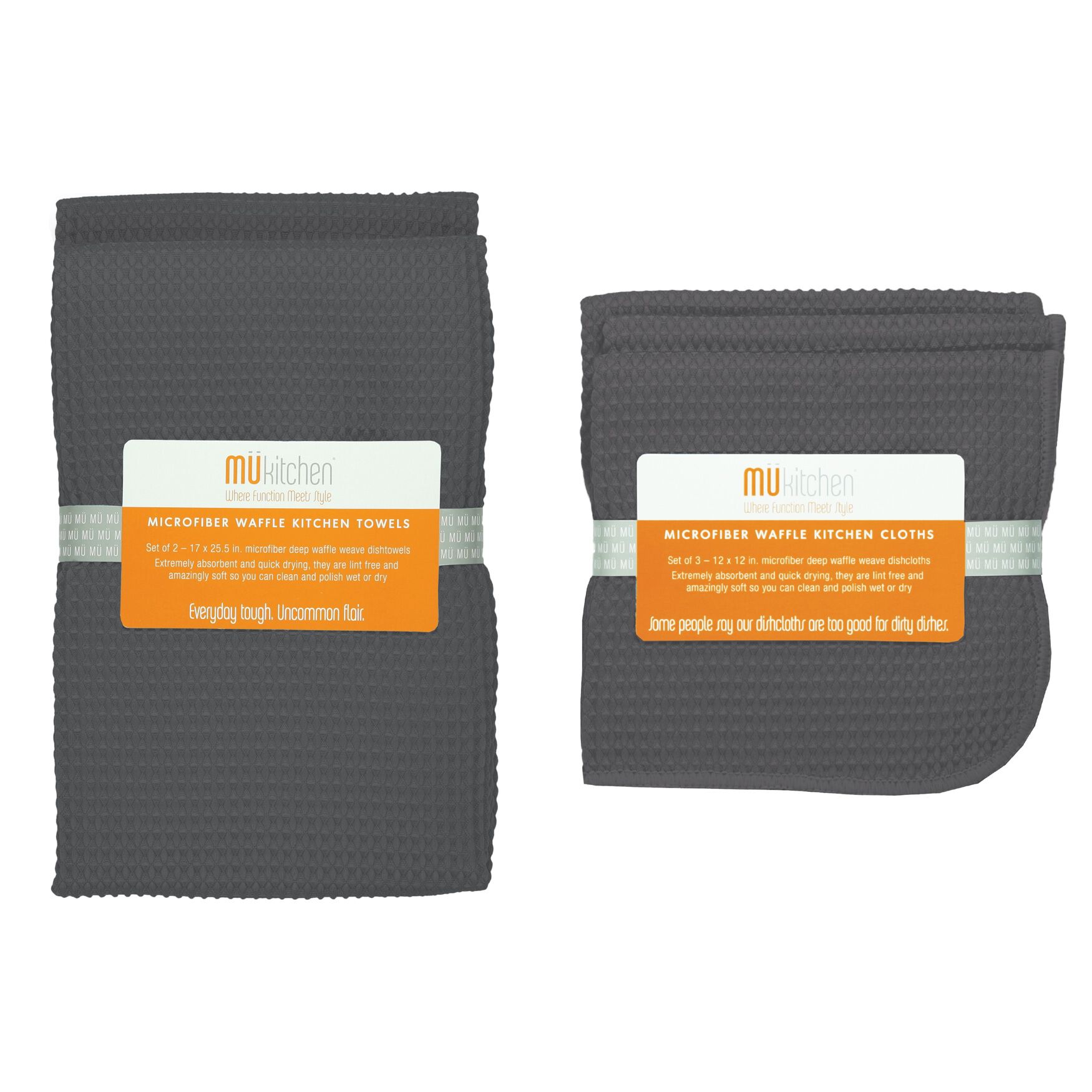 Microfiber Waffle Cloth & Towel 5pc Set, GRAY, hi-res image number 0