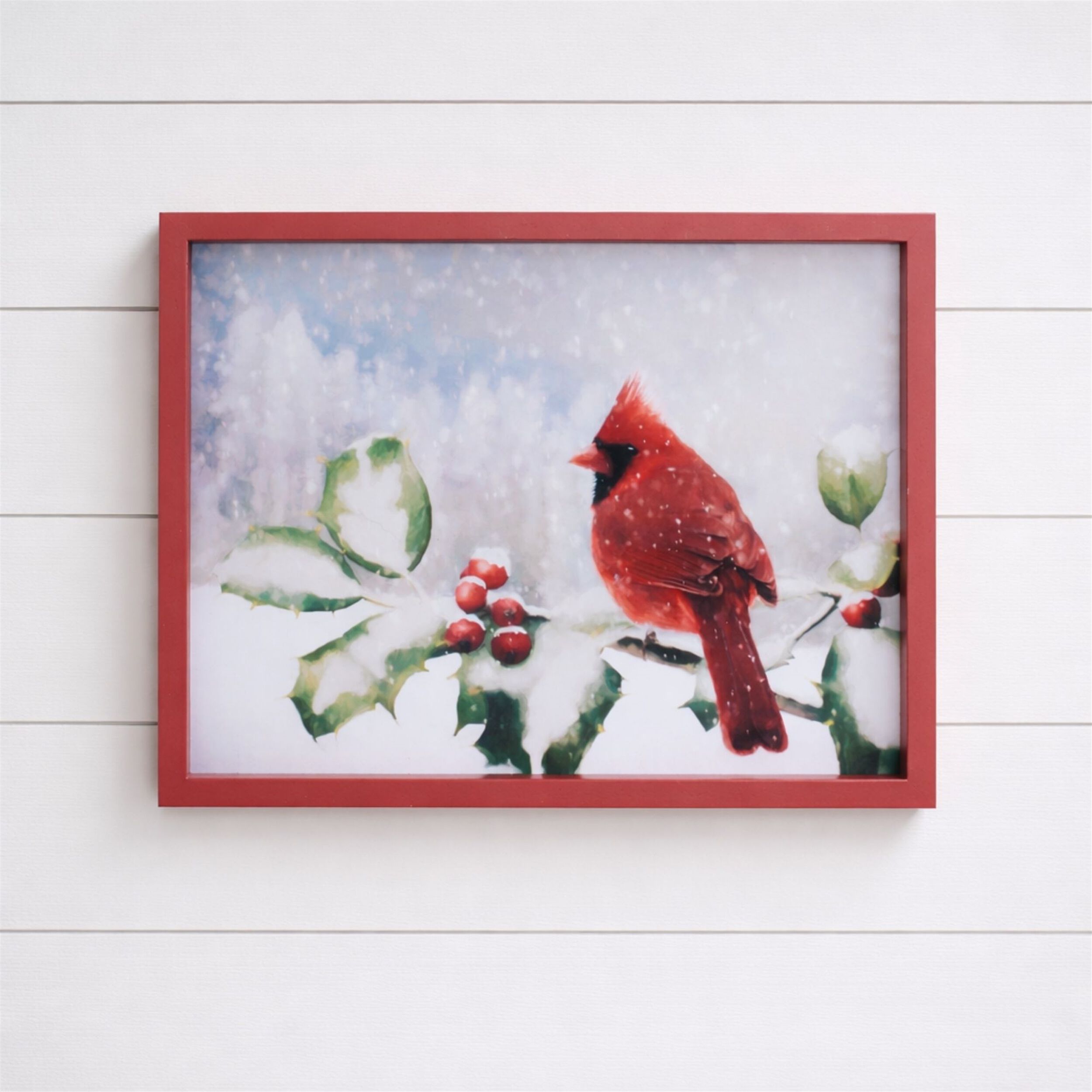 Framed Cardinal and Holly Winter Wall Art 15.5 inchesL, RED, alternate image number 1