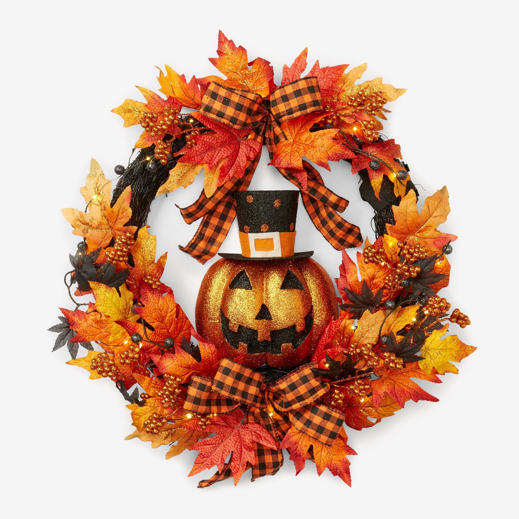 24" Pre-Lit Jack-O-Lantern Wreath