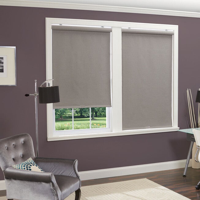 Cordless Linen Look Thermal Fabric Roller Shade, GRAY, hi-res image number 0