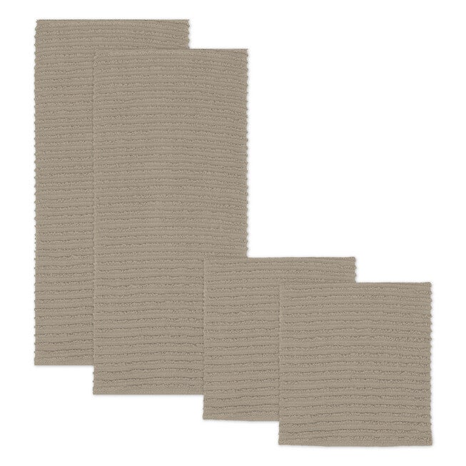 Solid Ridged Cotton Kitchen Dish Towel, Set 4, BEIGE, hi-res image number 0