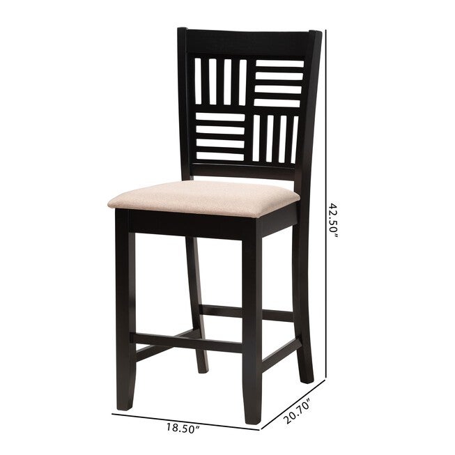 Deanna Modern Beige Fabric And Dark Brown Finished Wood 2-Piece Counter Stool Set, , alternate image number null
