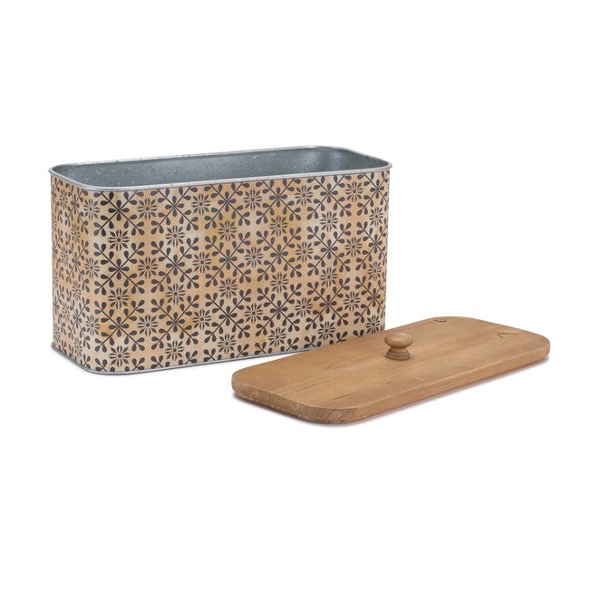 Geometric Canister with Natural Wood Lid 11 inchesL, BLACK/BEIGE, alternate image number 1