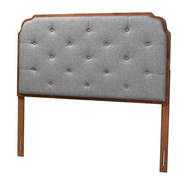 Shanti Classic And Traditional Grey Fabric And Walnut Brown Finished Wood King Size Headboard, GREY WALNUT BROWN, hi-res image number 0