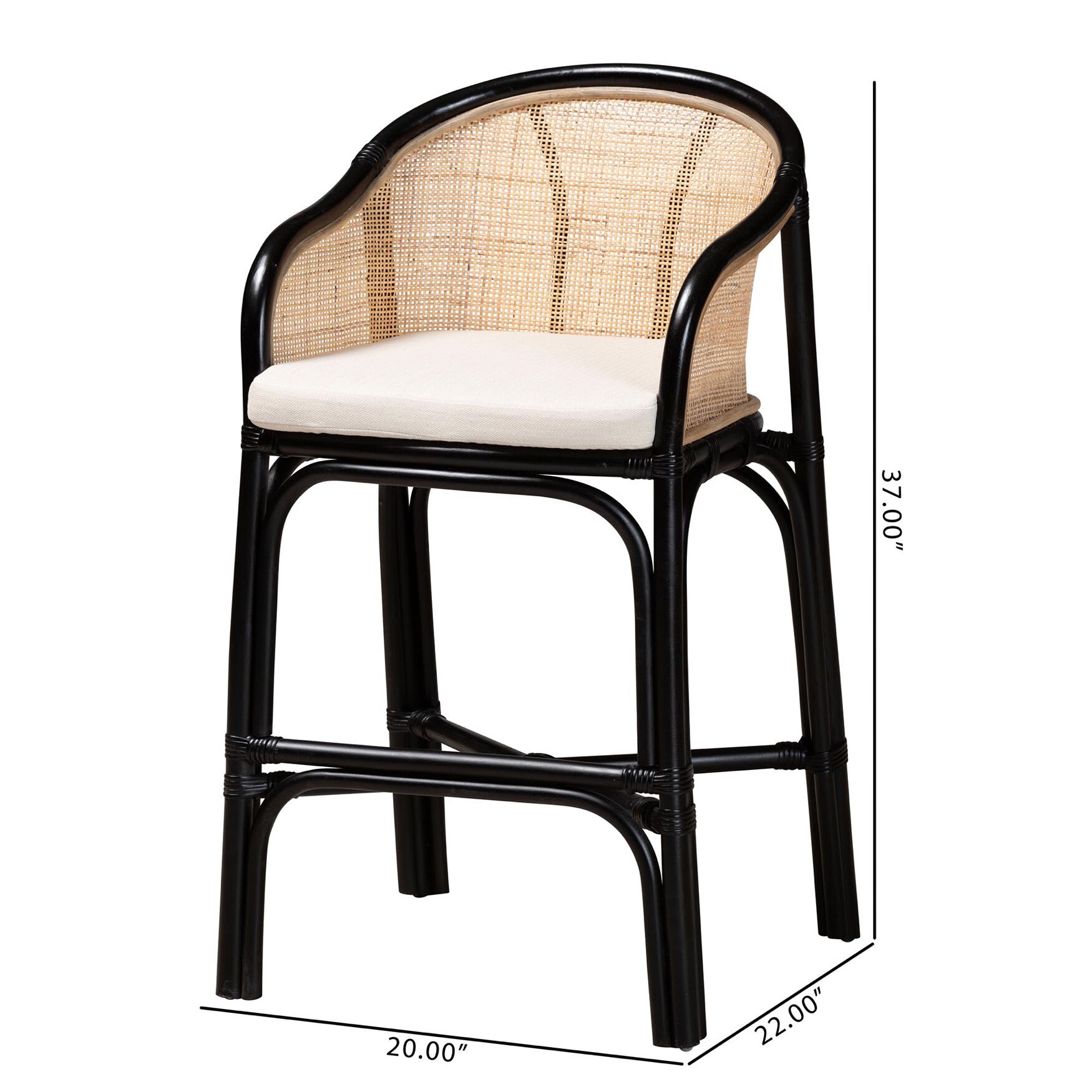 Miranda Modern Bohemian Two-Tone Black And Natural Brown Rattan Counter Stool, , alternate image number 8