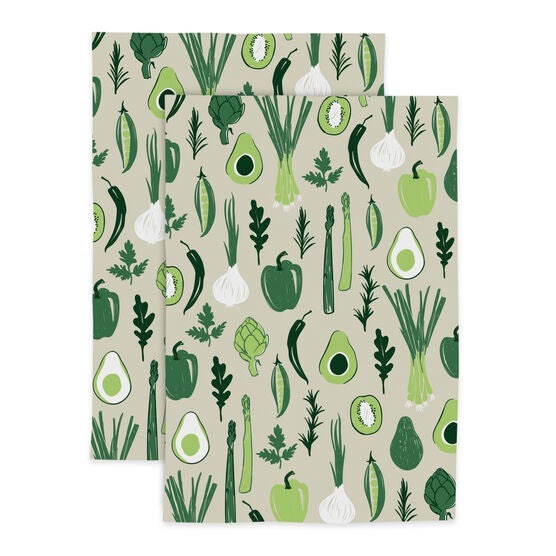 Foodie Designer Print Kitchen Dish Towel, Set 2, GREEN, hi-res image number null