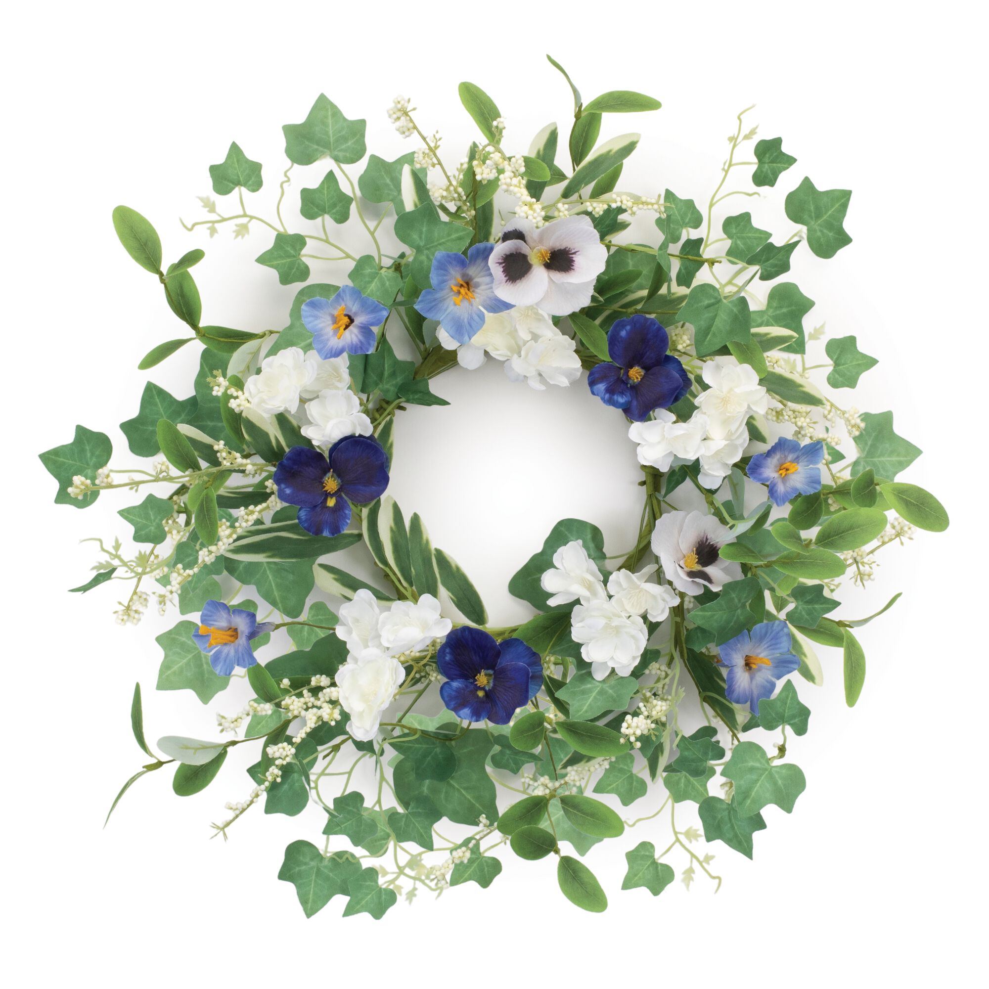 Mixed Petunia Pansy Candle Ring 16 inchesD, GREEN/WHITE, alternate image number 1