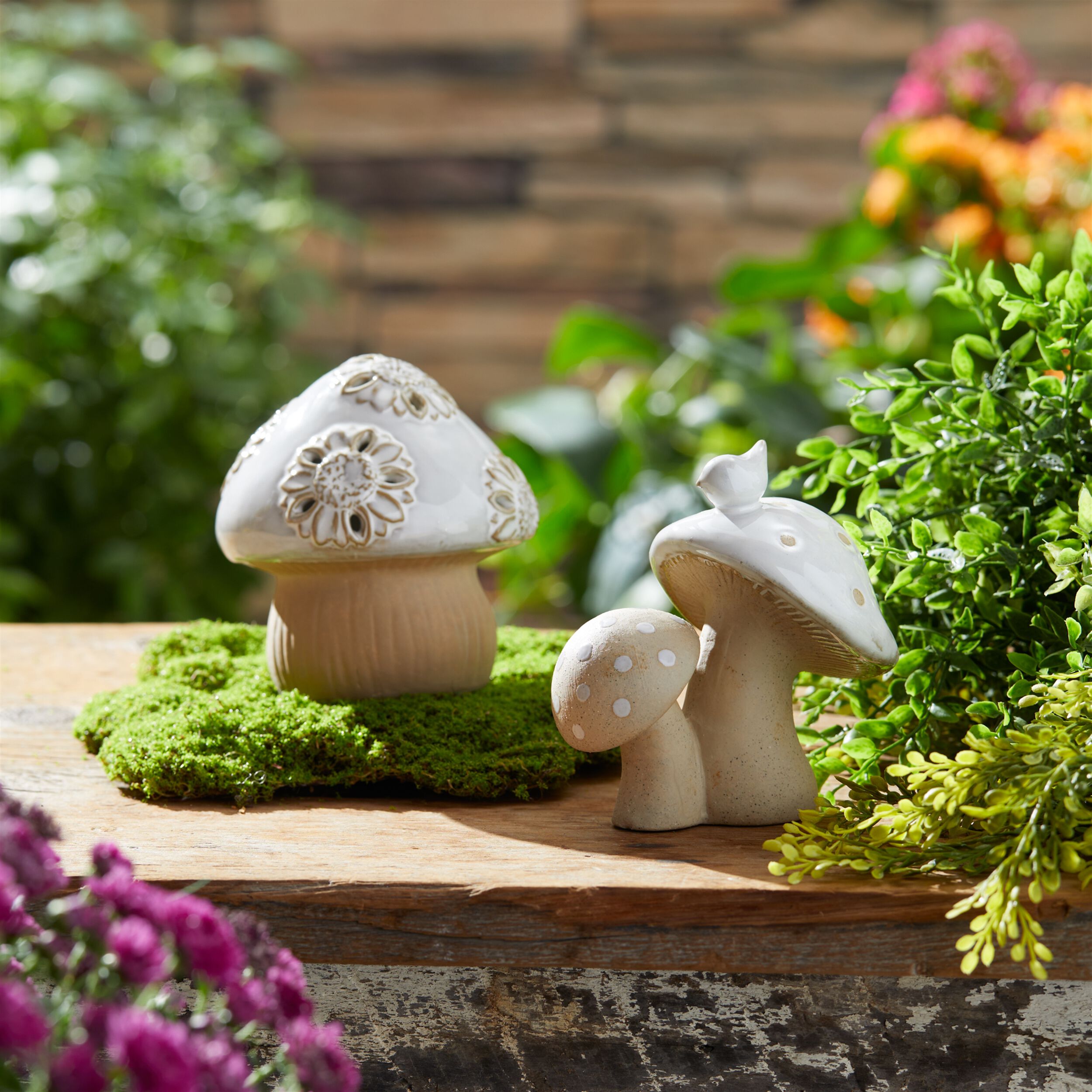 Porcelain Mushroom Decor Set of 6, BEIGE GRAY, alternate image number 1