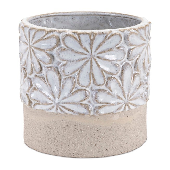 Ceramic Floral Planter (Set of 2), GREY/BEIGE, alternate image number null