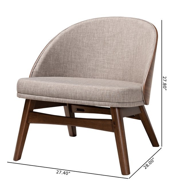 Lovella Mid-Century Modern Grey Fabric And Walnut Brown Finished Wood 2-Piece Accent Chair Set, , alternate image number null