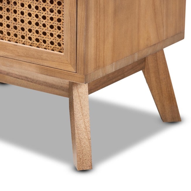 Baden Mid-Century Modern Walnut Brown Finished Wood 2-Drawer Nightstand With Rattan, , alternate image number 5