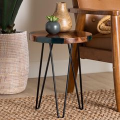 Anan Teak Wood Epoxy Resin End Table, Round
