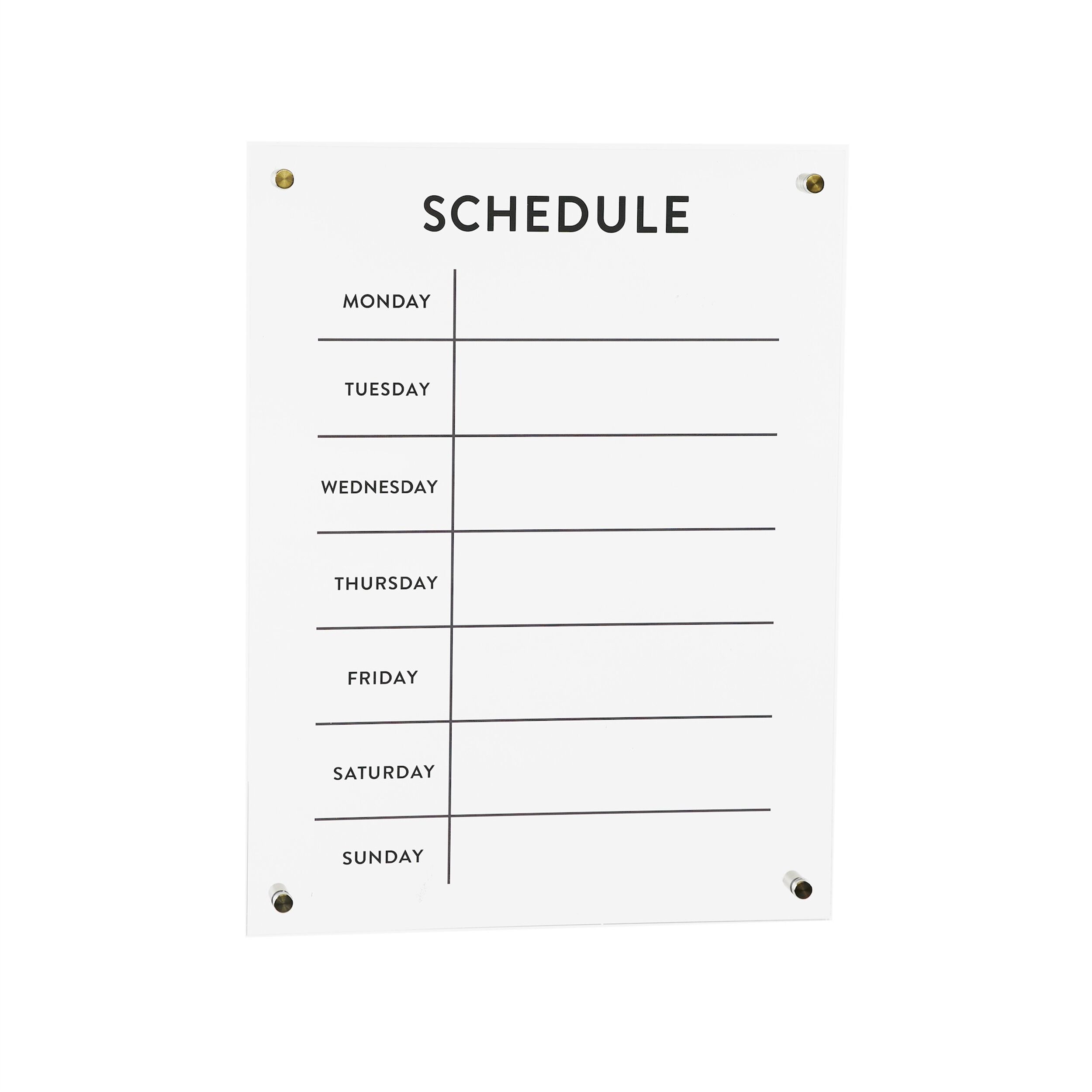 Acrylic Dry Erase Weekly Calender 19 inchesH, WHITE, hi-res image number 0