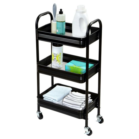 3 Tier Rolling Metal Cart with Wheels, Black, , alternate image number null