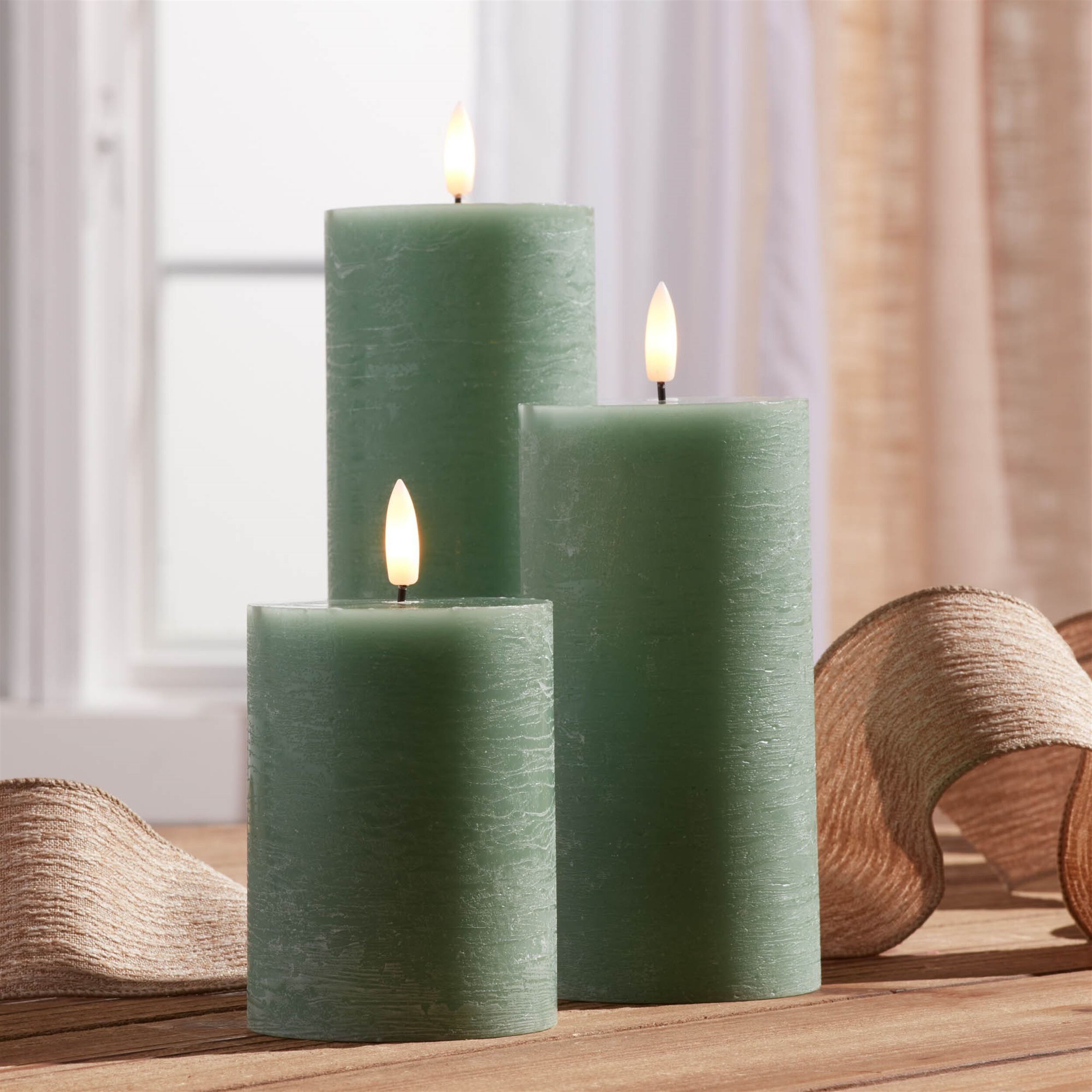 FIA Wick Green Pillar Candle (Set of 2), GREEN, alternate image number 1