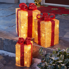 Pre-Lit Gift Boxes, Set of 3