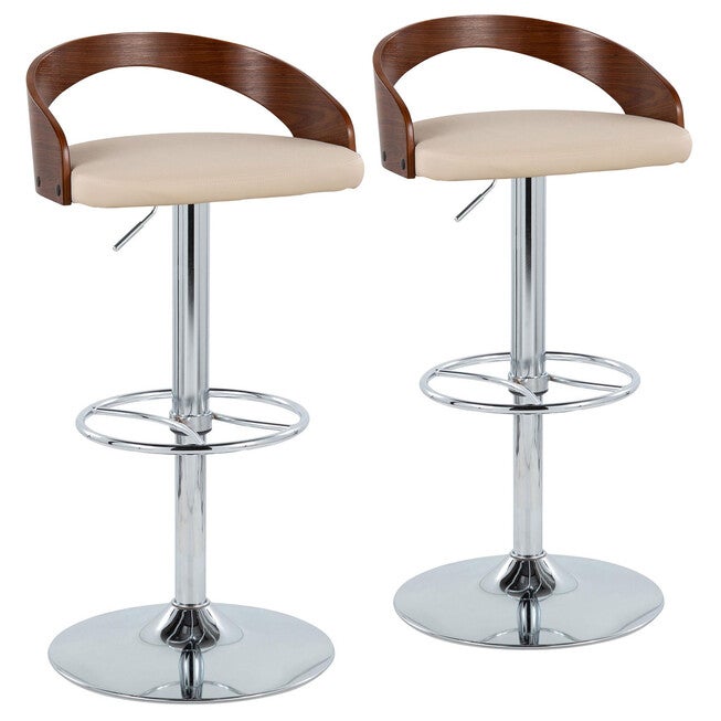 Grotto Adjustable Barstool - Set Of 2, CHROME WALNUT CREAM, hi-res image number null