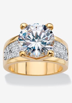 Yellow Gold-Plated Round Engagement Anniversary Ring Cubic Zirconia