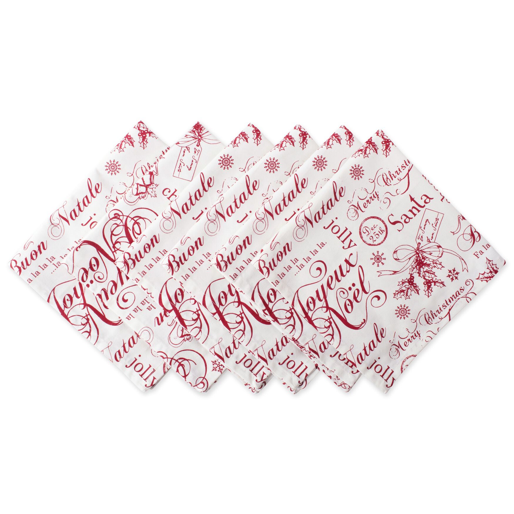 Vintage Christmas Print Napkin, Set of 6, RED, hi-res image number 0