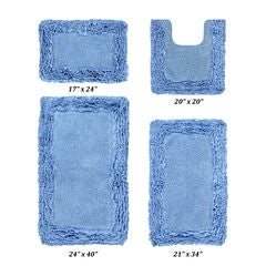 Shaggy Border Bath Rug Mat, 4 Pc Set, (17" X 24" | 20" X 20" | 21" X 34" | 24" X 40")