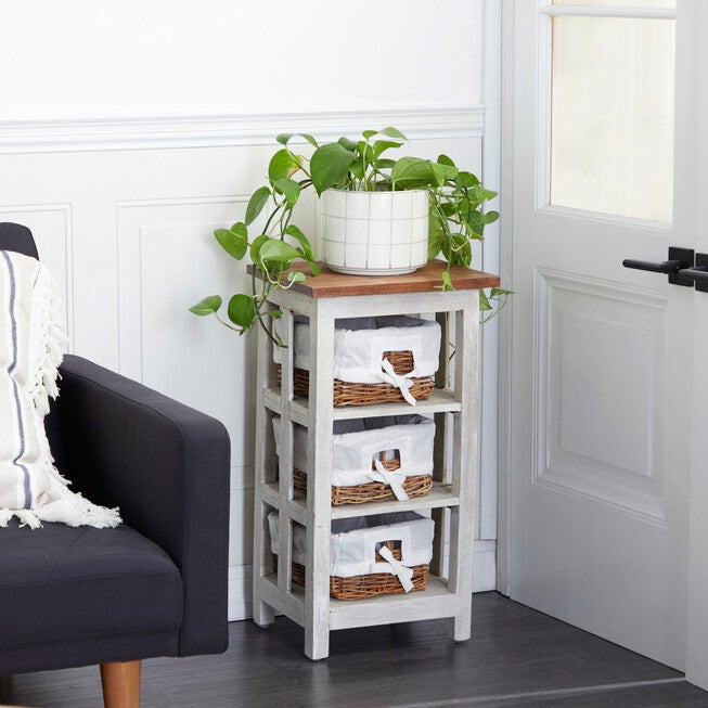 White Farmhouse Rattan Storage Unit, 29 x 15, , alternate image number null