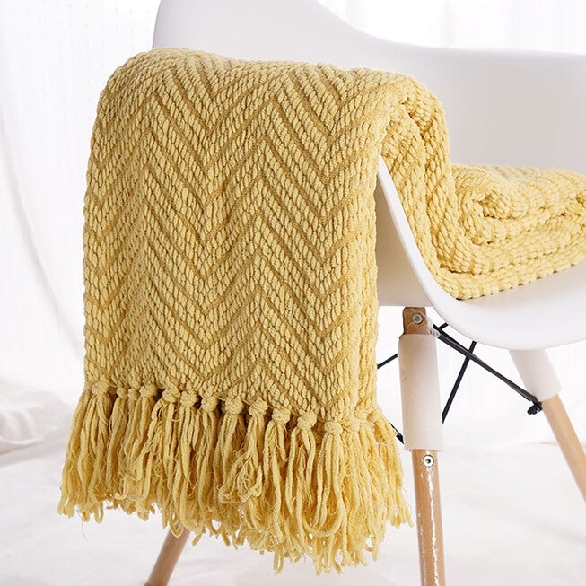 Battilo Home Boon Knitted Tweed Throw Couch Cover Blanket, YELLOW, hi-res image number 0