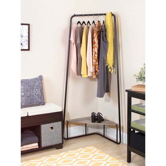 Corner Garment Rack, Matte Black with Wood Grain Laminate Top, , alternate image number null