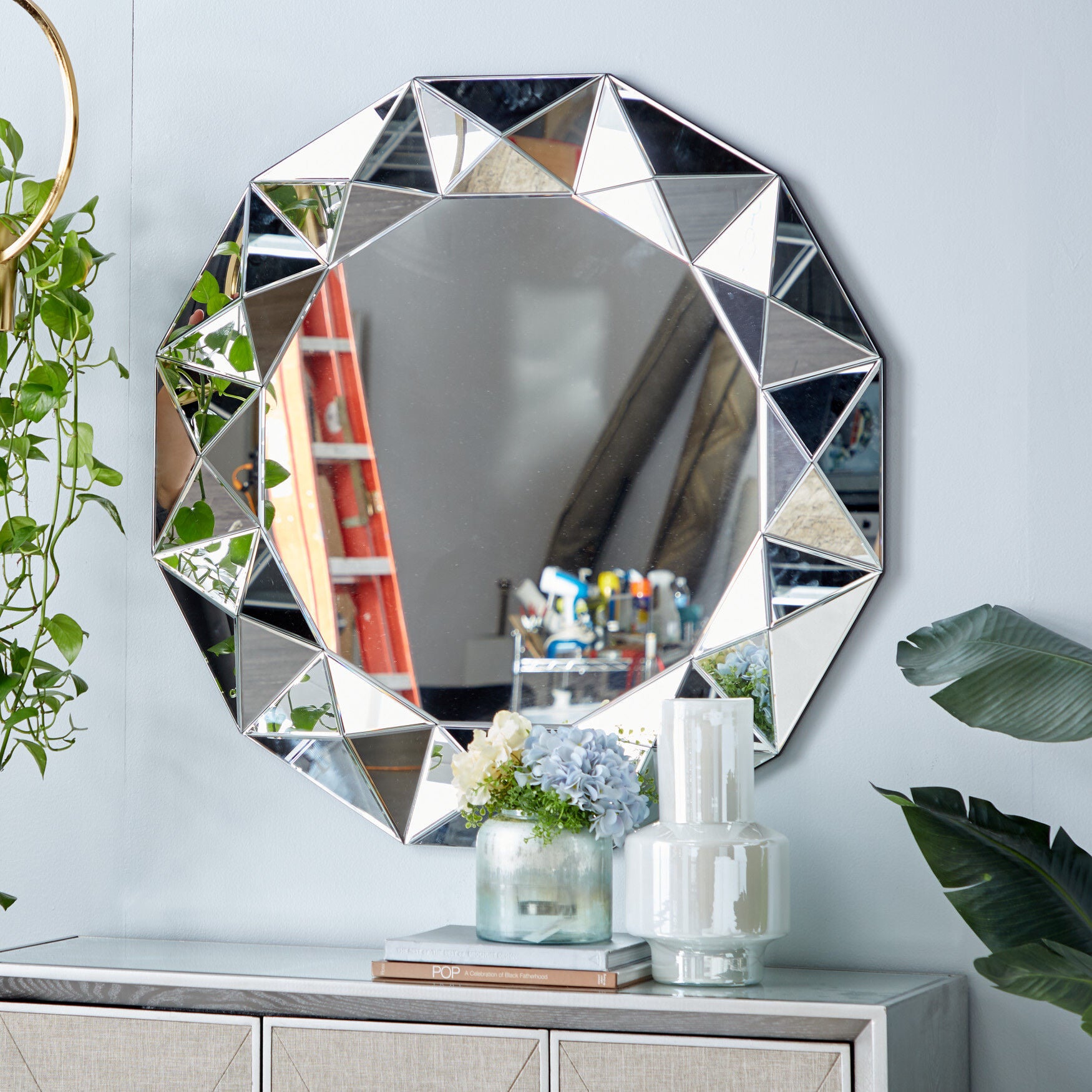Silver Glam Wood Wall Mirror, , alternate image number 6