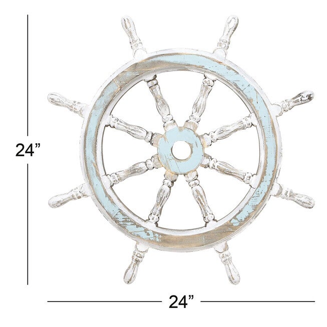 White Coastal Ship Wheel Wood Wall Décor, , alternate image number 4