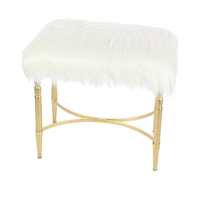 Gold Fur and Metal Contemporary Stool, 20x26x18, , alternate image number 4