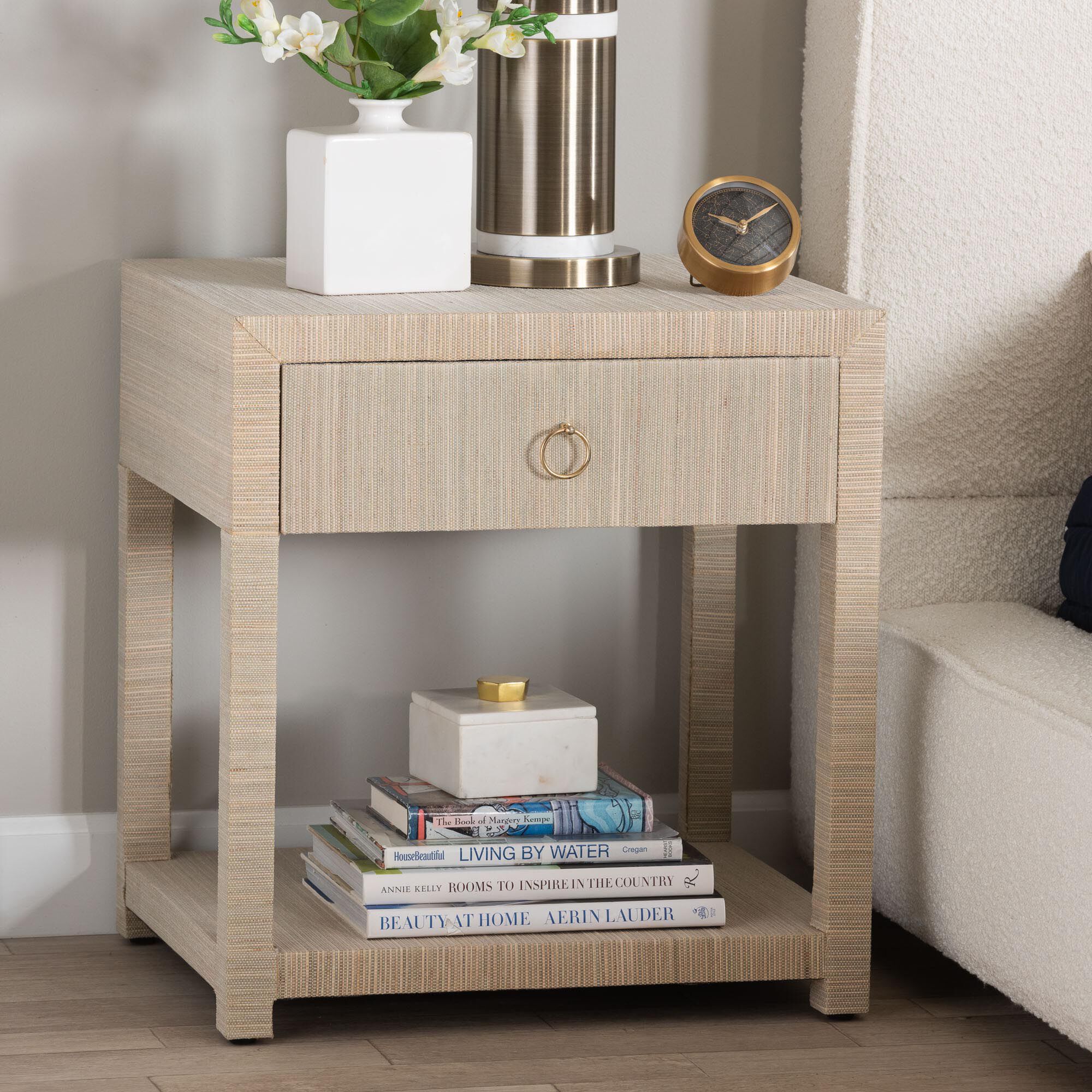 Nata Bohemian Woven Natural Grasscloth 1-Drawer Nightstand, NATURAL, hi-res image number 0
