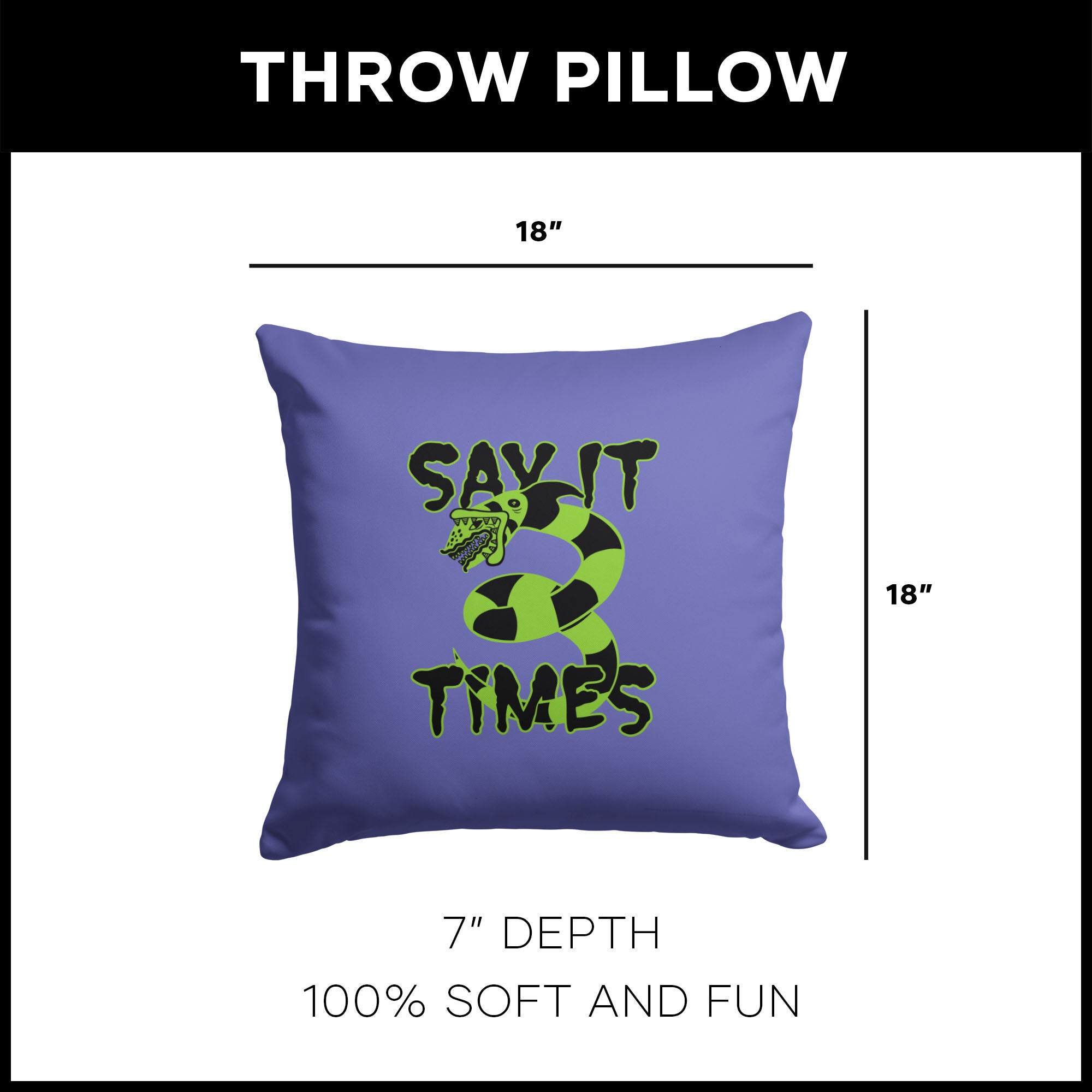Warner Bros. Beetlejuice Three Times Throw Pillow 18X18 Inches, PURPLE, alternate image number 4