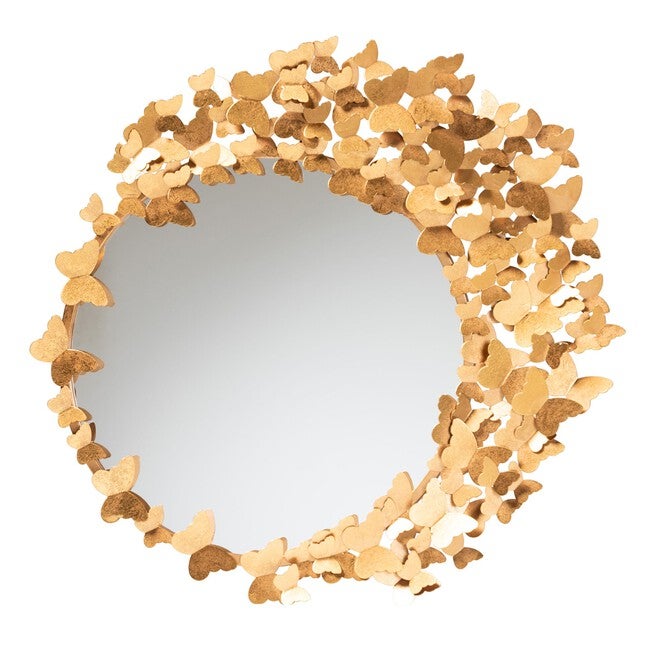 Tauriel Modern Glam And Luxe Antique Goldleaf Metal Butterfly Accent Wall Mirror, GOLD, hi-res image number null