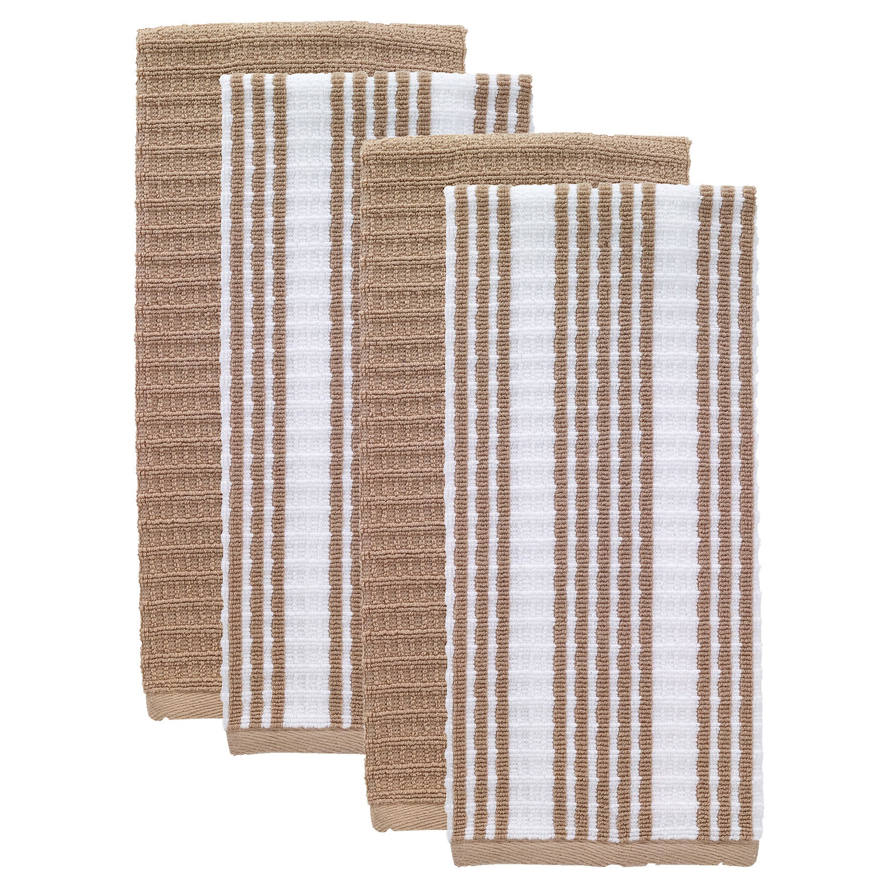 Solid & Stripe Waffle Terry Kitchen Towels, Set Of 4 Towel, SAND, hi-res image number 0