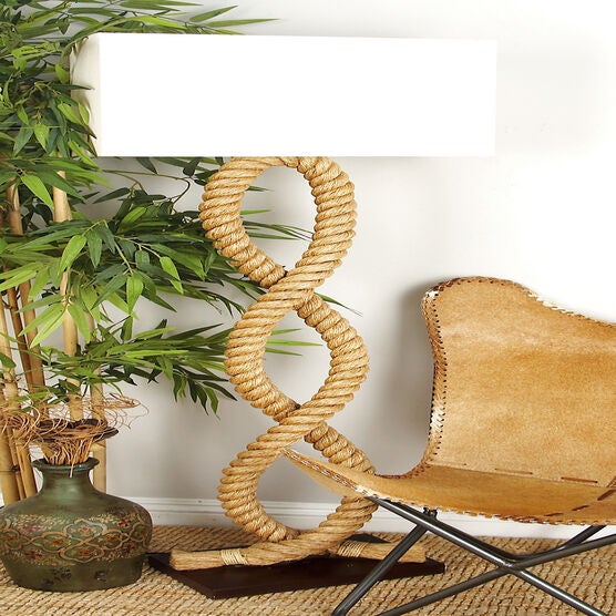 Brown Jute Rope And Iron Rustic Floor Lamp, , alternate image number null