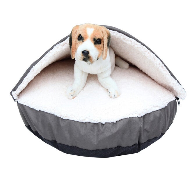 Happycare Tex Durable Oxford to Sherpa Pet Cave and Round Pet Bed, 25 inches, with Removable top and Insert,Gray, GRAY, hi-res image number 0