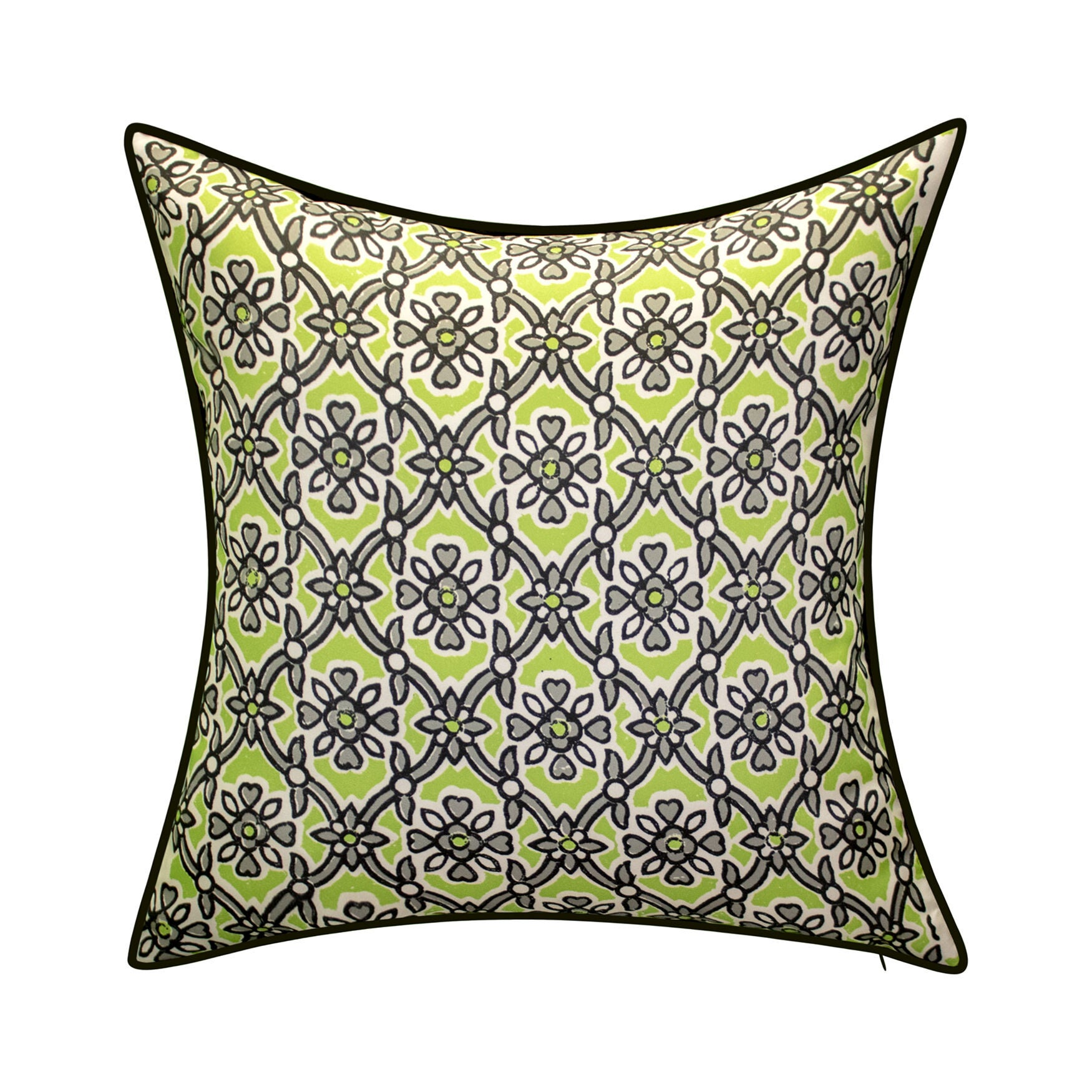 Edie @ Home Indoor/Outdoor Reversible Antique Tile Print Decorative Throw Pillow 18X18, Leaf Multi, LEAF, hi-res image number 0