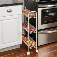 3-Basket Slim Rolling Wire Cart