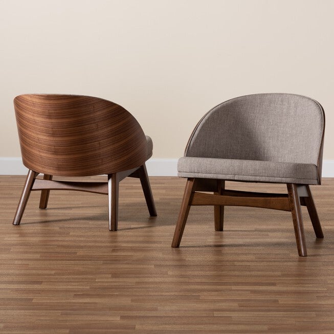 Lovella Mid-Century Modern Grey Fabric And Walnut Brown Finished Wood 2-Piece Accent Chair Set, , alternate image number null
