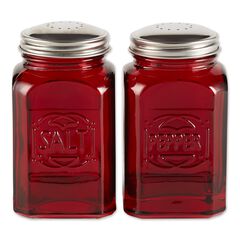 Retro Glass Salt & Pepper Set - Red