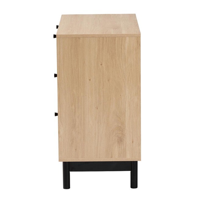 Cherelle Mid-Century Modern Light Brown And Black 3-Drawer Storage Cabinet, , alternate image number 3