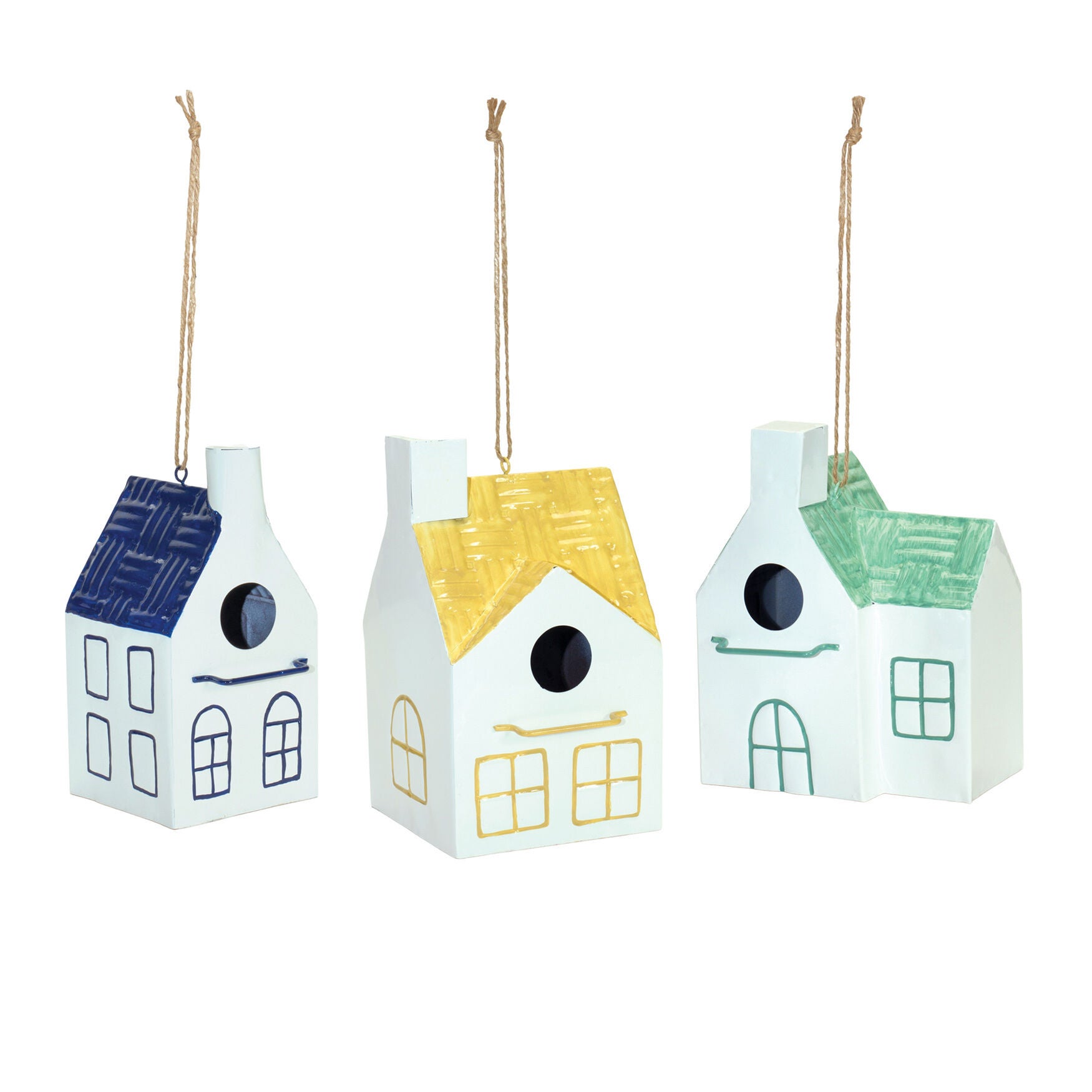 Hanging Metal Bird House Garden D&eacute;cor (Set Of 3), BLUE, hi-res image number 0