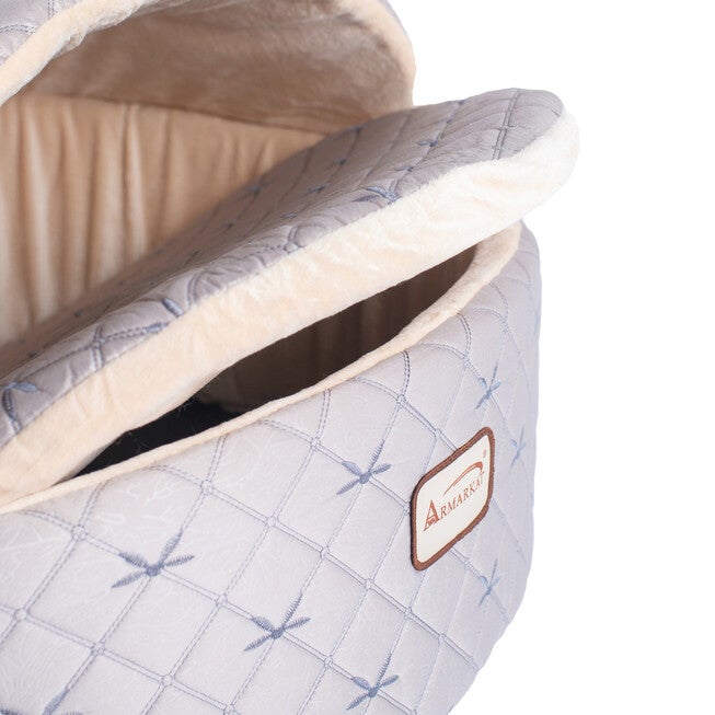 Cuddle Cave Cat Bed With Detachable & Collasible Zipper Top, Medium, Pale Silver and Beige, , alternate image number null