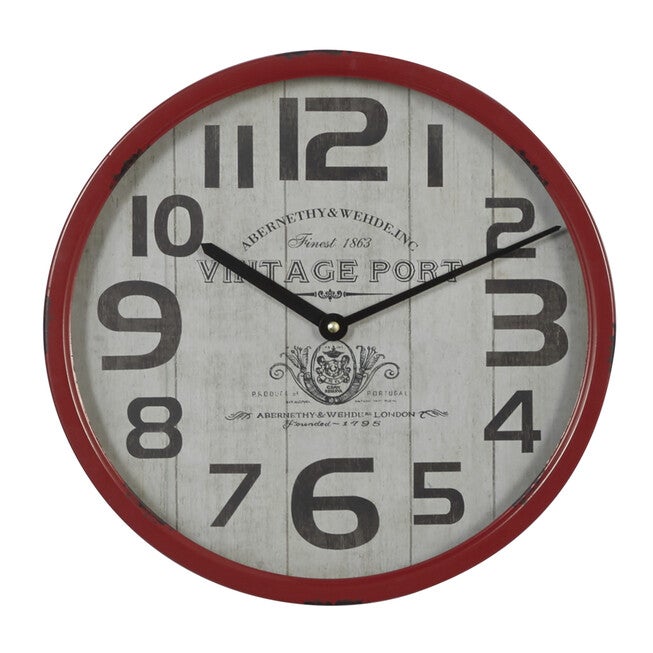 Red Farmhouse Metal Wall Clock, RED, hi-res image number null