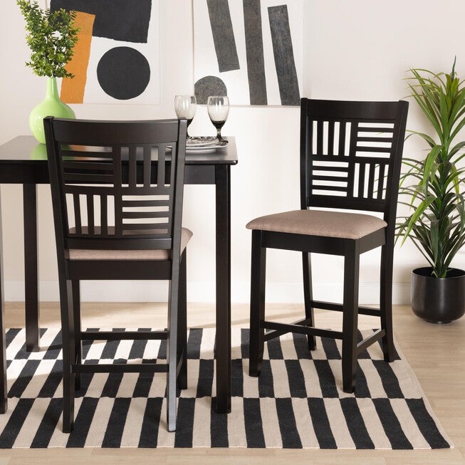 Deanna Modern Beige Fabric And Dark Brown Finished Wood 2-Piece Counter Stool Set, , alternate image number null